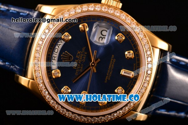 Rolex Day-Date Asia Automatic Yellow Gold Case with Diamonds Markers Blue Dial - Diamonds Bezel (BP) - Click Image to Close