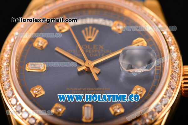 Rolex Day-Date Asia Automatic Yellow Gold Case with Diamonds Markers Blue Dial - Diamonds Bezel (BP) - Click Image to Close