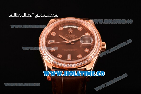 Rolex Day-Date Asia Automatic Rose Gold Case with Diamonds Markers Brown Dial - Diamonds Bezel (BP) - Click Image to Close