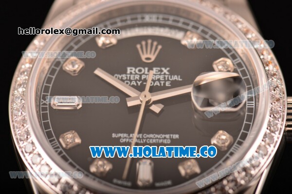 Rolex Day-Date Asia Automatic Steel Case with Diamonds Markers Black Dial - Diamonds Bezel (BP) - Click Image to Close