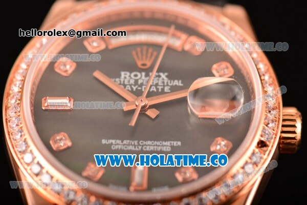 Rolex Day-Date Asia Automatic Rose Gold Case with Diamonds Markers Black MOP Dial - Diamonds Bezel (BP) - Click Image to Close
