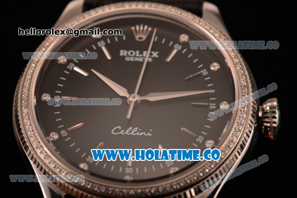 Rolex Cellini Asia Automatic Steel Case with Stick Markers Black Dial and Black Leather Strap - Click Image to Close