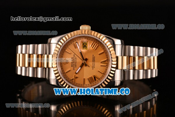 Rolex Datejust Asia Automatic Two Tone Case/Bracelet with Yellow Gold Dial and Roman Numral Markers - Click Image to Close