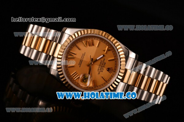 Rolex Datejust Asia Automatic Two Tone Case/Bracelet with Yellow Gold Dial and Roman Numral Markers - Click Image to Close