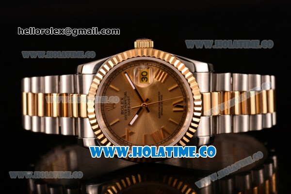 Rolex Datejust Asia Automatic Two Tone Case/Bracelet with Gold Dial and Roman Numral Markers - Click Image to Close