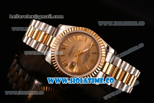 Rolex Datejust Asia Automatic Two Tone Case/Bracelet with Gold Dial and Roman Numral Markers - Click Image to Close