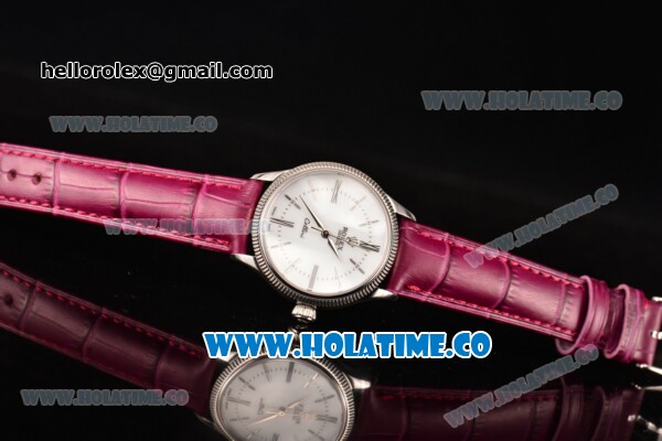 Rolex Cellini Time Asia 2813 Automatic Steel Case with White Dial Burgundy Leather Strap and Stick/Roman Numeral Markers - Click Image to Close