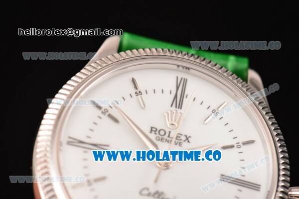 Rolex Cellini Time Asia 2813 Automatic Steel Case with White Dial Green Leather Strap and Stick/Roman Numeral Markers - Click Image to Close