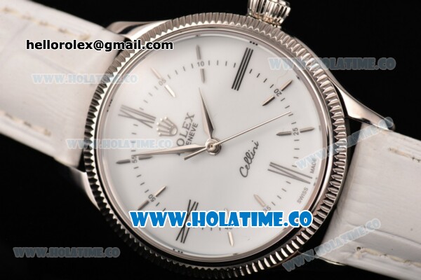 Rolex Cellini Time Asia 2813 Automatic Steel Case with White Dial White Leather Strap and Stick/Roman Numeral Markers - Click Image to Close