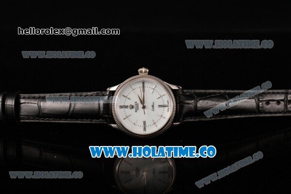 Rolex Cellini Time Asia 2813 Automatic Steel Case with White Dial Black Leather Strap and Stick/Roman Numeral Markers - Click Image to Close