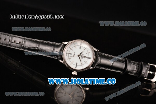 Rolex Cellini Time Asia 2813 Automatic Steel Case with White Dial Black Leather Strap and Stick/Roman Numeral Markers - Click Image to Close