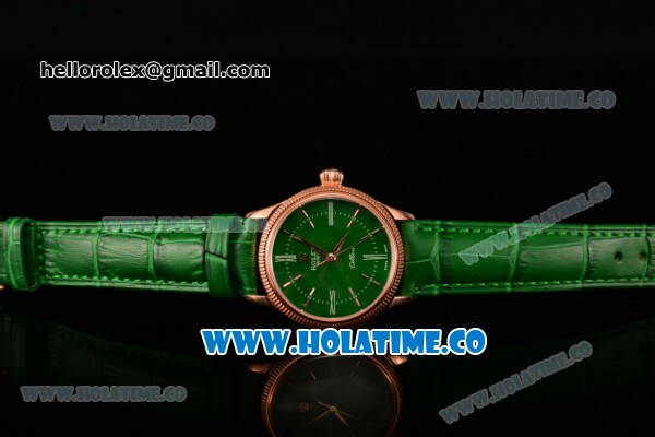 Rolex Cellini Time Asia 2813 Automatic Rose Gold Case with Green Dial and Stick/Roman Numeral Markers - Click Image to Close