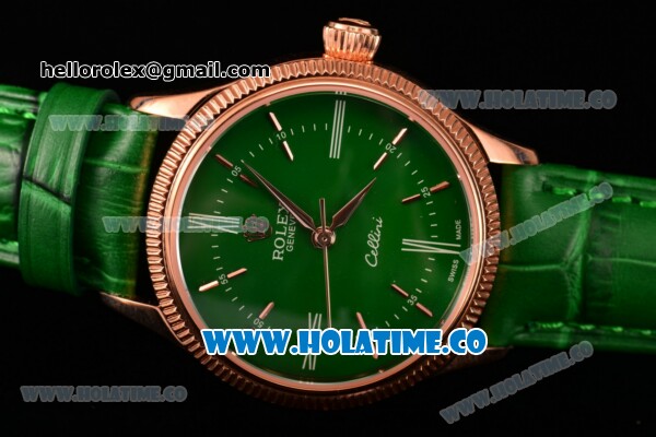 Rolex Cellini Time Asia 2813 Automatic Rose Gold Case with Green Dial and Stick/Roman Numeral Markers - Click Image to Close