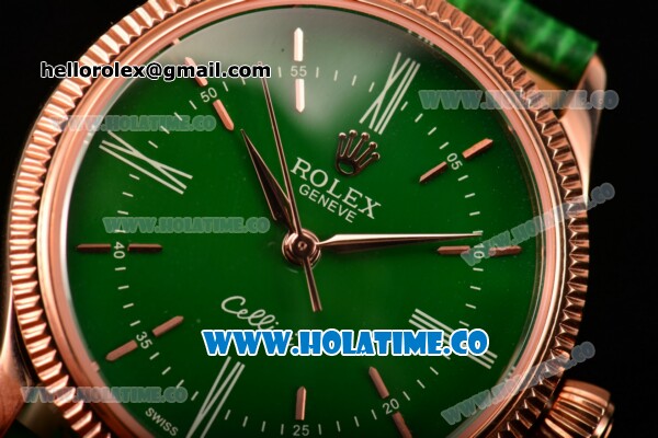 Rolex Cellini Time Asia 2813 Automatic Rose Gold Case with Green Dial and Stick/Roman Numeral Markers - Click Image to Close