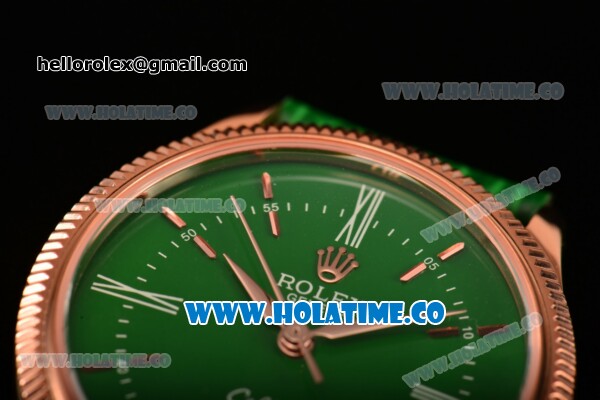 Rolex Cellini Time Asia 2813 Automatic Rose Gold Case with Green Dial and Stick/Roman Numeral Markers - Click Image to Close