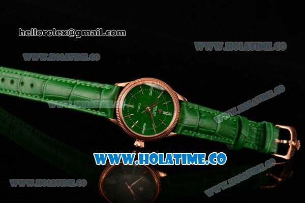 Rolex Cellini Time Asia 2813 Automatic Rose Gold Case with Green Dial and Stick/Roman Numeral Markers - Click Image to Close