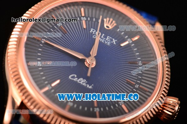 Rolex Cellini Time Asia 2813 Automatic Rose Gold Case with Rose Gold Stick Markers and Blue/Black Dial - Click Image to Close