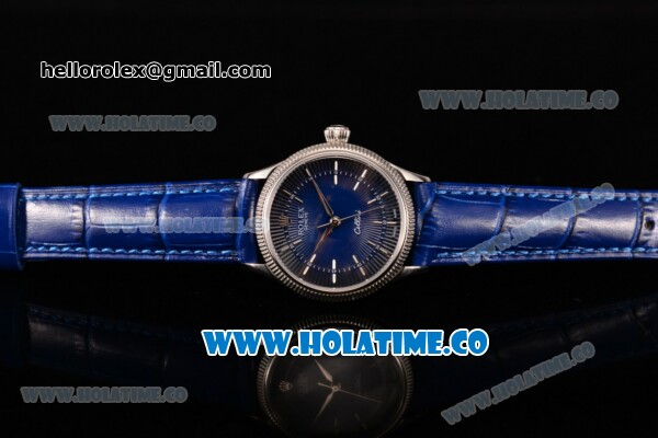 Rolex Cellini Time Asia 2813 Automatic Steel Case with Silver Stick Markers and Blue Dial - Click Image to Close