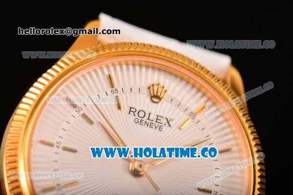 Rolex Cellini Time Asia 2813 Automatic Yellow Gold Case with White Dial White Leather Strap and Stick Markers - Click Image to Close