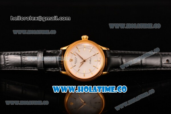 Rolex Cellini Time Asia 2813 Automatic Yellow Gold Case with White Dial Black Leather Strap and Stick Markers - Click Image to Close