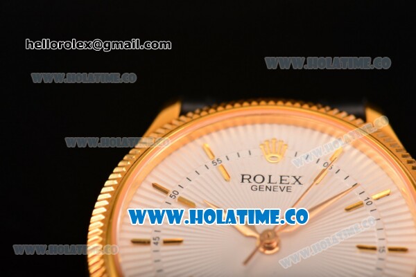 Rolex Cellini Time Asia 2813 Automatic Yellow Gold Case with White Dial Black Leather Strap and Stick Markers - Click Image to Close