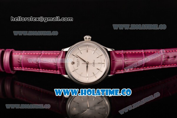 Rolex Cellini Time Asia 2813 Automatic Steel Case with White Dial Burgundy Leather Strap and Stick Markers - Click Image to Close