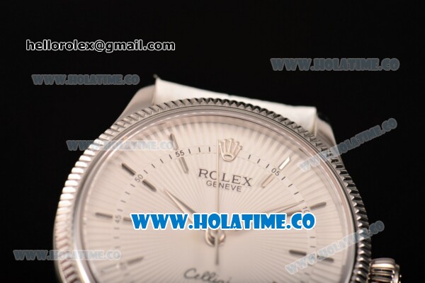 Rolex Cellini Time Asia 2813 Automatic Steel Case with White Dial White Leather Strap and Stick Markers - Click Image to Close