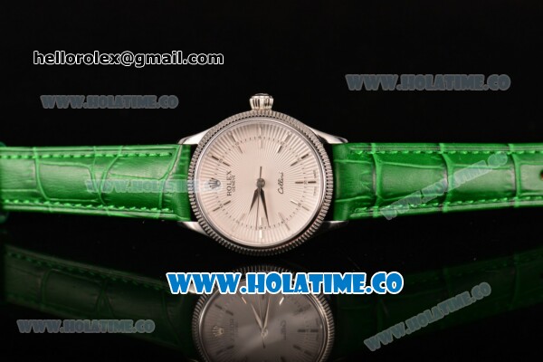 Rolex Cellini Time Asia 2813 Automatic Steel Case with White Dial Green Leather Strap and Stick Markers - Click Image to Close