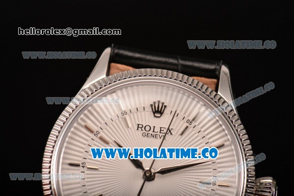 Rolex Cellini Time Asia 2813 Automatic Steel Case with White Dial Black Leather Strap and Stick Markers - Click Image to Close