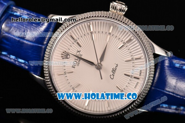 Rolex Cellini Time Asia 2813 Automatic Steel Case with White Dial Blue Leather Strap and Stick Markers - Click Image to Close