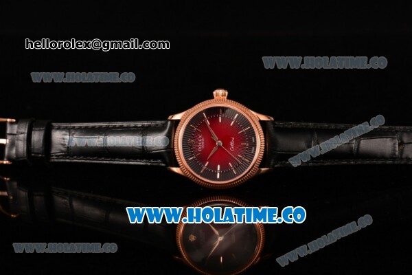 Rolex Cellini Time Asia 2813 Automatic Rose Gold Case with Black/Red Dial and Stick Markers - Click Image to Close