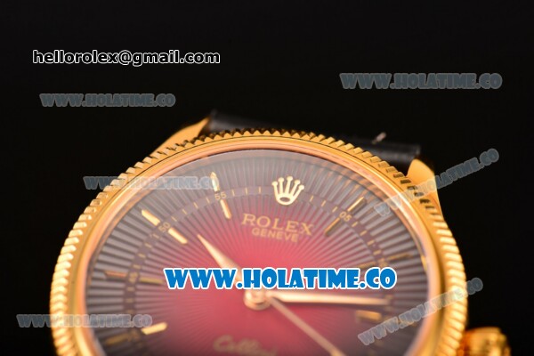Rolex Cellini Time Asia 2813 Automatic Yellow Gold Case with Black/Red Dial and Stick Markers - Click Image to Close