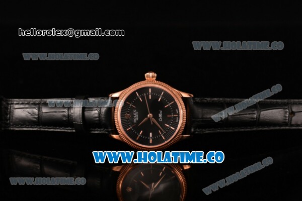 Rolex Cellini Time Asia 2813 Automatic Rose Gold Case with Black Dial and Stick Markers - Click Image to Close