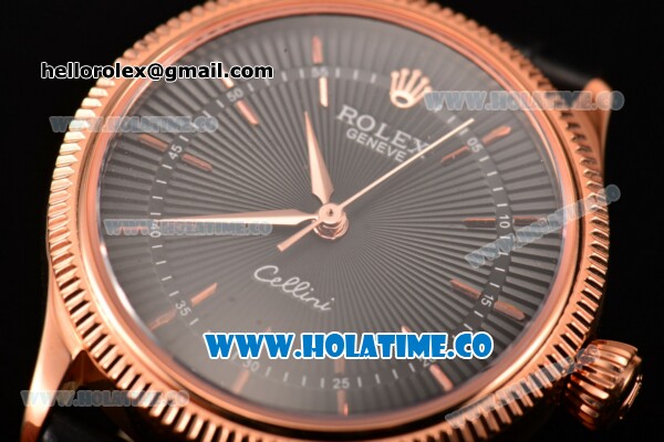 Rolex Cellini Time Asia 2813 Automatic Rose Gold Case with Black Dial and Stick Markers - Click Image to Close
