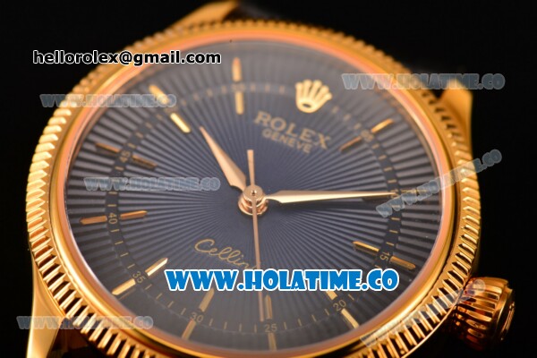 Rolex Cellini Time Asia 2813 Automatic Yellow Gold Case with Black/Blue Dial and Stick Markers - Click Image to Close