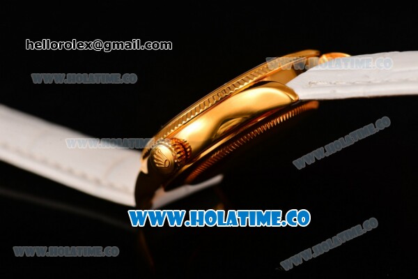 Rolex Cellini Time Asia 2813 Automatic Yellow Gold Case White Dial White Leather Strap and Stick/Roman Numeral Markers - Click Image to Close