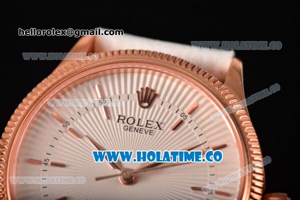Rolex Cellini Time Asia 2813 Automatic Rose Gold Case with Beige Dial White Leather Strap and Stick Markers - Click Image to Close