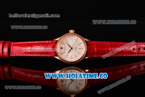 Rolex Cellini Time Asia 2813 Automatic Rose Gold Case with Beige Dial Red Leather Strap and Stick Markers - Click Image to Close