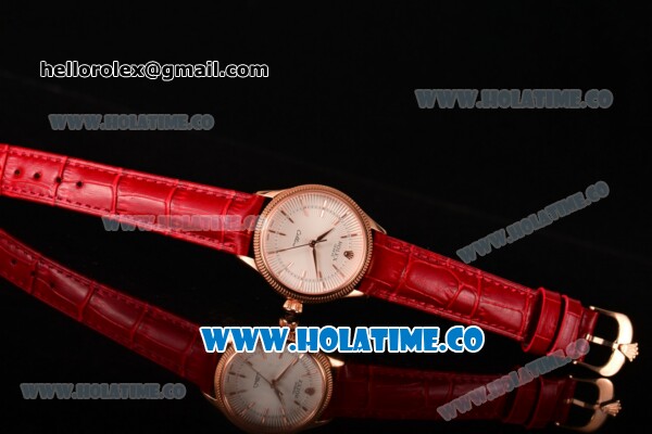 Rolex Cellini Time Asia 2813 Automatic Rose Gold Case with Beige Dial Red Leather Strap and Stick Markers - Click Image to Close