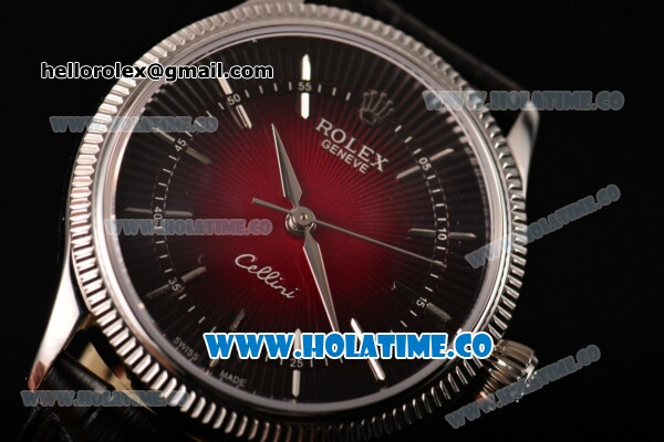 Rolex Cellini Time Asia 2813 Automatic Steel Case with Red/Black Dial Black Leather Strap and Silver Markers - Click Image to Close