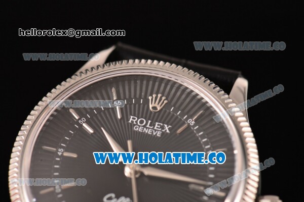 Rolex Cellini Time Asia 2813 Automatic Steel Case with Black Dial Black Leather Strap and Silver Markers - Click Image to Close