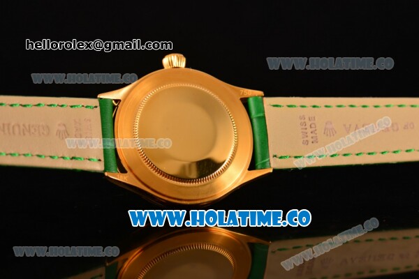 Rolex Cellini Time Asia 2813 Automatic Yellow Gold Case with Green Dial and Stick Markers - Click Image to Close