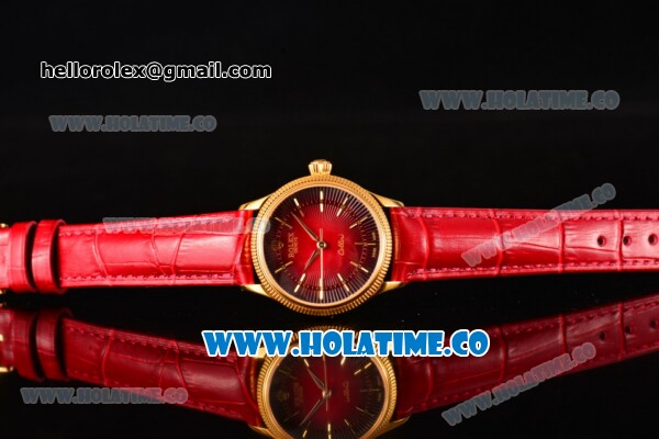 Rolex Cellini Time Asia 2813 Automatic Yellow Gold Case with Red Dial and Stick Markers - Click Image to Close