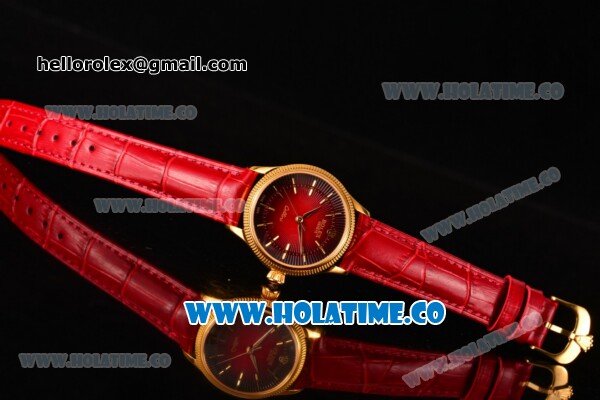 Rolex Cellini Time Asia 2813 Automatic Yellow Gold Case with Red Dial and Stick Markers - Click Image to Close