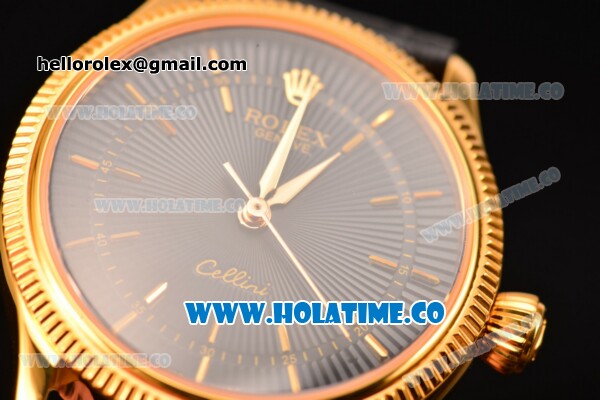 Rolex Cellini Time Asia 2813 Automatic Yellow Gold Case with Black Dial and Stick Markers - Click Image to Close