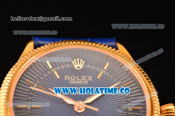 Rolex Cellini Time Asia 2813 Automatic Yellow Gold Case with Black/Blue Dial and Stick Markers - Click Image to Close