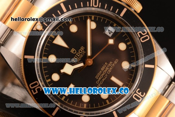 Tudor Heritage Swiss ETA 2824 Automatic Two Tone Case with Black Dial and Two Tone Bracelet (ZF) - Click Image to Close