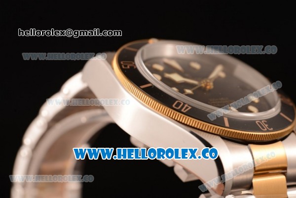 Tudor Heritage Swiss ETA 2824 Automatic Two Tone Case with Black Dial and Two Tone Bracelet (ZF) - Click Image to Close