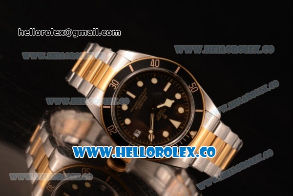 Tudor Heritage Swiss ETA 2824 Automatic Two Tone Case with Black Dial and Two Tone Bracelet (ZF) - Click Image to Close