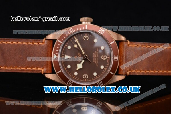 Tudor Heritage Black Bay Swiss ETA 2824 Automatic Rose Gold Case with Brown Dial Brown Leather Strap and Dot Markers (ZF) - Click Image to Close